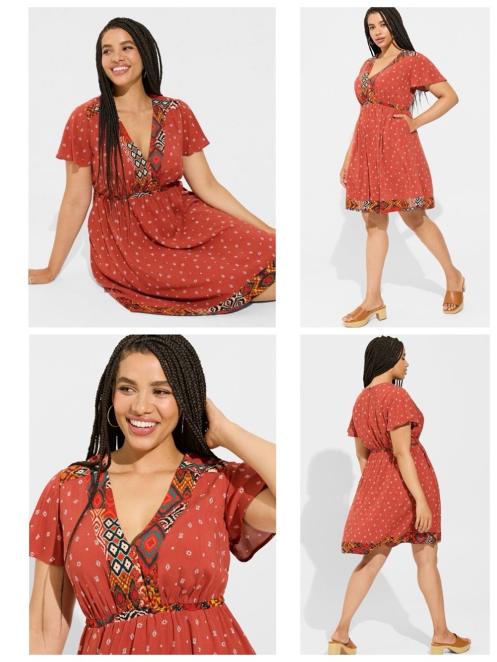 Torrid Mini Challis Boarder Skater Dress Geometric Keyhole Back Pockets Size 0X